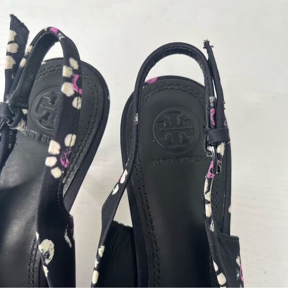 NEW Tory Burch Rosalind Satin Slingback Pump Black Shoes Party Holiday Size 9.5 - Picture 4 of 9